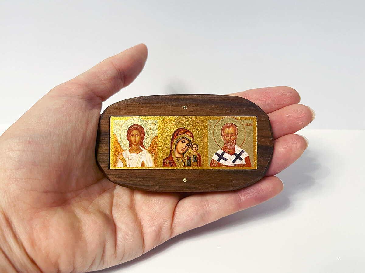 Автомобильная икона-тройник — Ангел Хранитель, Богородица, Св. Николай